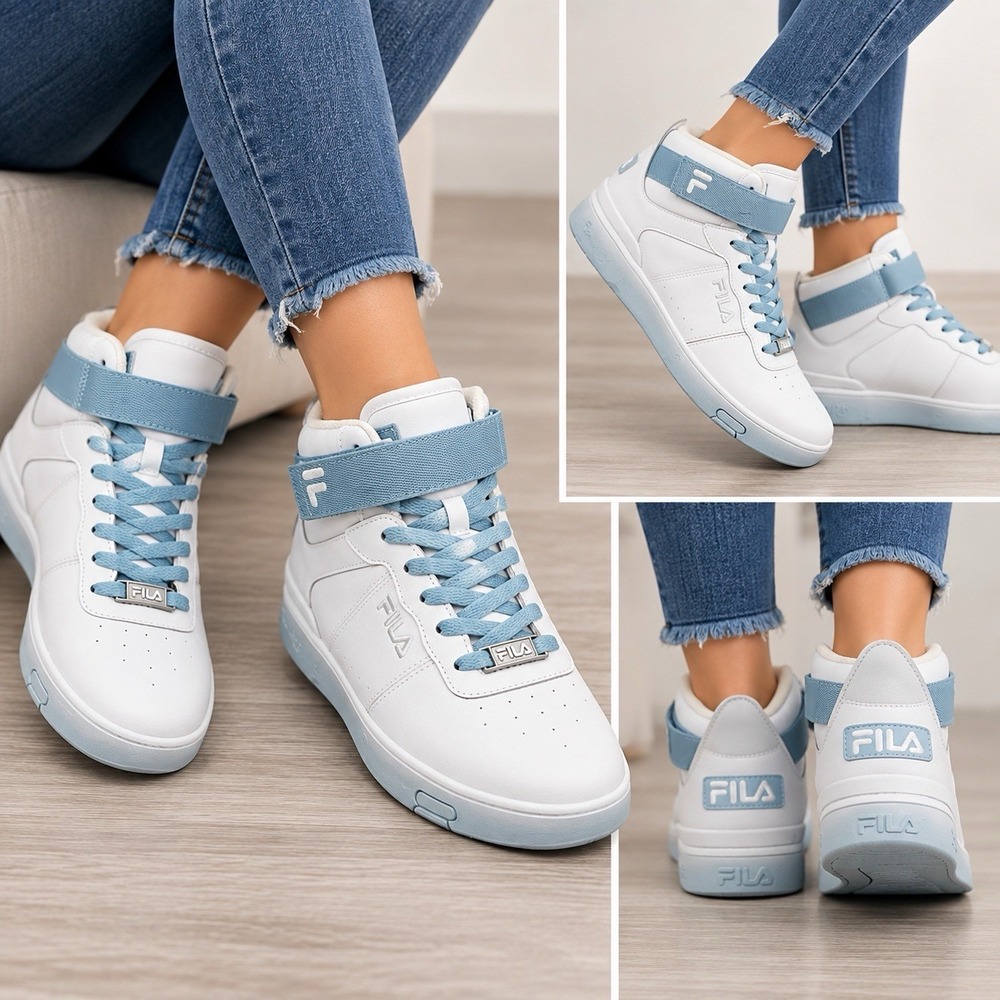 Fila Women's Size 9.5 Hi-Top Shoes White Blue 5CM01784-150 NWT